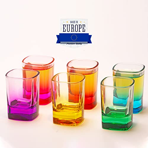 Farbiges Schnapsglas Set 6 Stück, 52 ml/1.75 oz. Schweres Mini Shotgläser Set, Wodka Glas, Likörgläser in Großen Mengen, Tequila Becher, Kleines Glas, Schnapsgläser für Whiskey, Tequila und Liköre von GOSOYO