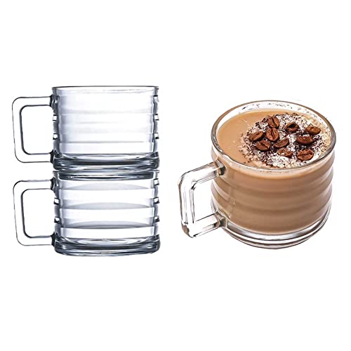 Stapelbares Latte Macchiato Gläser 2er Set, Cappuccino Tassen, Türkische Teegläser mit henkel, Kaffeegläser, Glühweingläser, Vollständig Gehärtete Kaffeetasse (250 cc/8,5 oz) von GOSOYO