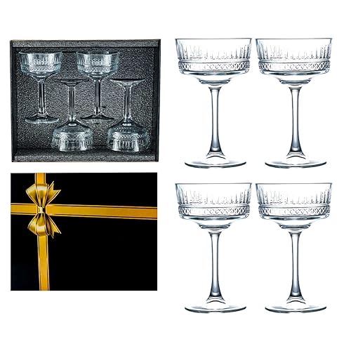 Vintage Coupe Gläser Set mit 4 Gläsern (8,8oz/260ml), Champagner, Martini und Cocktailgläser mit Geschenkbox Weihnachten mit Deckel, Rum und Gin Tonic Gläser von GOSOYO