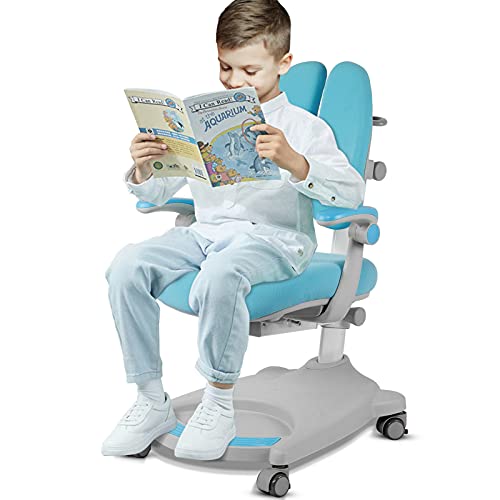GOTOTOP Kindersessel höhenverstellbar, ergonomischer Spielstuhl für Kinder zum Lesen mit Rollen / Fußstütze, für Schule zu Hause, geeignet für Jungen und Mädchen von 3 bis 18 Jahren (blau) von GOTOTOP