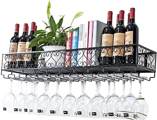 GOUDANING Industriell montiertes Weinregal mit Glashalter, rustikaler hängender Weinflaschenhalter aus Metall, Weingläserhalter, Weinzubehör für alle Regale von GOUDANING