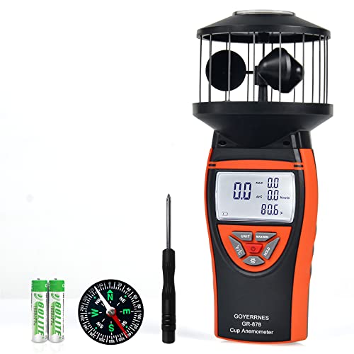 Handheld Windmesser,GR-878 Digitaler Anemometer Zeigt Windtemperatur,Luftvolumen, Windgeschwindigkeit/-richtung mit LCD-Hintergrundbeleuchtung und Kompass für die HLK-Wetterüberwachung von GOYERRNES