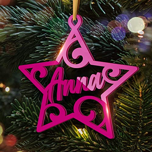 Personalisierte Weihnachtskugel - Lasergeschnittene Weihnachtsornamente mit personalisiertem Namen (Model: Star, Gloss Fuchsia) von GRAVURE CONCEPT