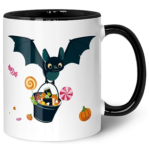 Bedruckte Tasse mit Motiv - Fledermaus Design - Schaurige Geschenke zu Halloween - Gruselige Horror Party Dekoration zu Halloween - Geschenk für Sie & Ihn - Farbe: Schwarz & Weiß von GRAVURZEILE