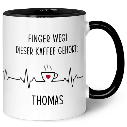 Bedruckte Tasse mit Spruch - Finger Weg! - Personalisiert mit Name - Lustige Geschenke für Arbeitskollegen im Büro Arbeit - Geschenk für Sie & Ihn - Spülmaschinenfest - Farbe Schwarz & Weiß von GRAVURZEILE