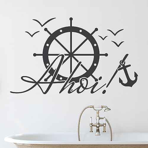 GRAZDesign Wandtattoo Bad Schriftzug Ahoi maritime Deko für Badezimmer Wohnzimmer - 67x40cm / 049 königsblau von GRAZDesign