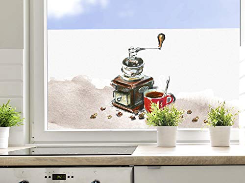 GRAZDesign Fensterfolie Küche Blickdicht Kaffee Sichtschutzfolie Küchenfenster - 110x57cm / Kaffee mit Kaffeemühle von GRAZDesign