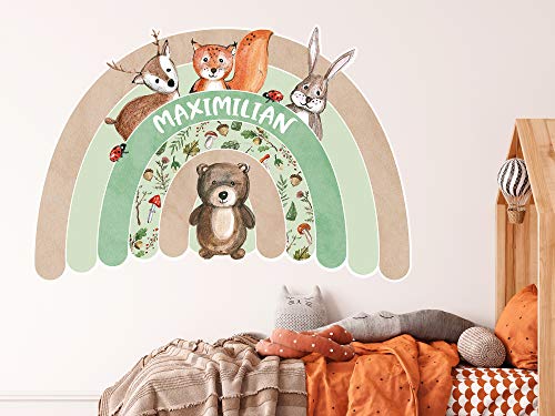 GRAZDesign Wandtattoo Regenbogen Kinderzimmer mit Namen personalisiert, Wandsticker Babyzimmer Kinder Aufkleber, Tiere Waldtiere für Jungen und Mädchen - 44x30cm von GRAZDesign