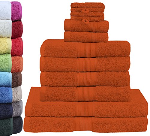 GREEN MARK Textilien 10 TLG. FROTTIER Handtuch-Set mit verschiedenen Größen 4X Handtücher, 2X Duschtücher, 2X Gästetücher, 2X Waschhandschuhe | Farbe: Terrakotta | Premium Qualität von GREEN MARK Textilien