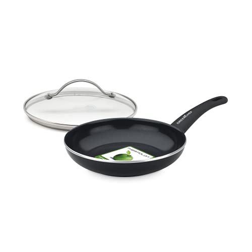 GreenChef Pfanne Bratpfanne Induktion Keramik Beschichtet, Toxinfreies Kochen, Ofen- und Spülmaschinengeeignet mit Universal Glasdeckel für Bratpfanne und Kochtopf mit Edelstahl Griff - 20 cm, Schwarz von GreenChef