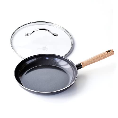 GREENCHEF Pfanne Bratpfanne Induktion Keramik Beschichtet, Toxinfreies Kochen, Ofen- und Spülmaschinengeeignet mit Universal Glasdeckel für Bratpfanne und Kochtopf mit Edelstahl Griff- 28 cm, Grau von GreenChef