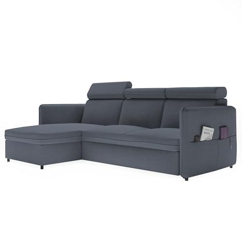 Ecksofa Beni mit Schlaffunktion Sofa mit Relaxfunktion und Kopfstützen Couch Sofa mit Schlaffunktion und Bettkasten Schlafsofa Polsterecke Couchgarnitur Ecke Bettcouch - Universal (Soro 97 Grau) von GREKPOL