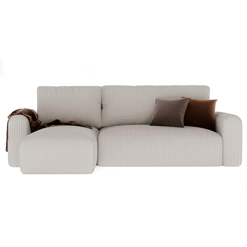 GREKPOL Ecksofa Jobo Stoff Couch Sofa mit Schlaffunktion und Bettkasten Schlafsofa Polsterecke Couchgarnitur Ecke Bettcouch Wellenfeder - Universal (Poso 100 Beige) von GREKPOL