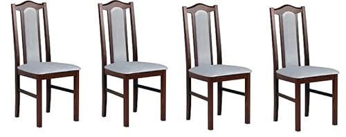 GREKPOL - Set 4 aus Esszimmerstühlen Sitz und Rückenlehne gepolsterter Stoff Velur Stuhl Holz Holzstuhl Polsterstuhl mit hoher Rückenlehne -BOS 2 (Nuss + Hellgrau 1B, 4-Er Set) von GREKPOL