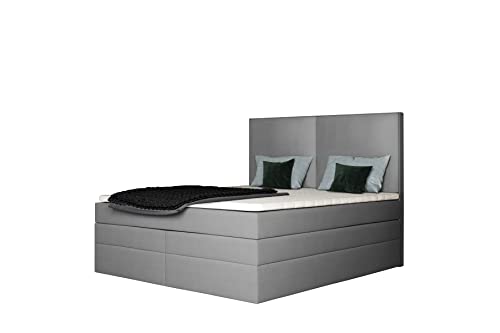 Grekpol - Boxspringbett mit TFK-Matratze H3 und Topper, Polsterbett mit Bettkasten-Torino Duo (Grau (Inari 91), 180x200 cm) von GREKPOL