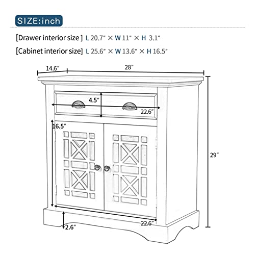 GRFIT Anrichte Küche Retro-Sideboard-Aufbewahrungsschrank mit Tür und großer Holzschublade, Kommode im Landhausstil, Vintage-Weiß, for Wohnzimmer Sideboard von GRFIT