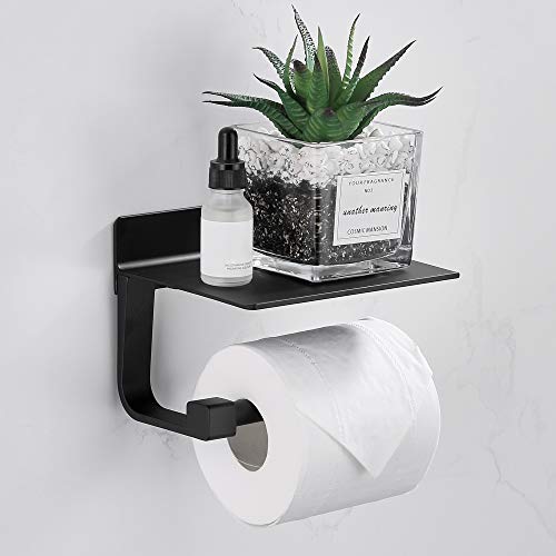 Gricol Toilettenpapierhalter Ohne Bohren Selbstklebender Toilettenpapierhalter aus Aluminium Papier Halterung mit Ablage für Küche und Bad Schwarz von GRICOL