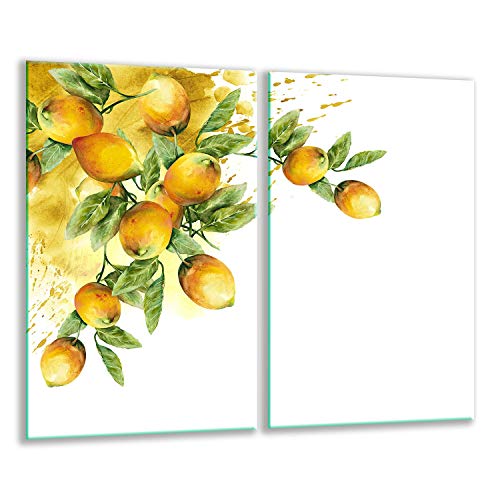 Herdabdeckplatten Ceranfeldabdeckung Spritzschutz Glas 2x30x52 Zitronen von GSC