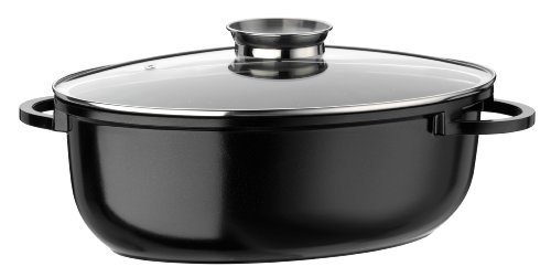 GSW 410571 Gourmet Ceramica Induktion Bräter XL oval mit Aroma-Glasdeckel 38x25cm / ca. 8,5 Liter, Aluguss, schwarz gesprenkelt, 38 cm, 4-Einheiten von GSW