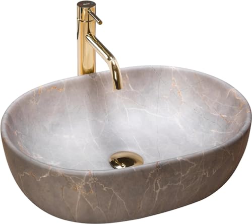 GTM Design Keramik Waschbecken - Aufsatzwaschbecken fürs Badezimmer - Waschbecken Oval - Design Waschbecken im modernen Stil - Beige - 48,5x35x13,5 cm von GTM Design