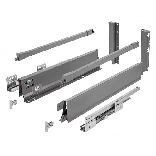 GTV - Modern Box Pro Schubladenschienen I L=350mm H=199mm I Anthrazit I Schublade mit Leises Schließen I Die Synchronisation des Fahrweges der Führungen I Belastung bis zu 40 kg I PB-MBPRO-KPL350C von GTV