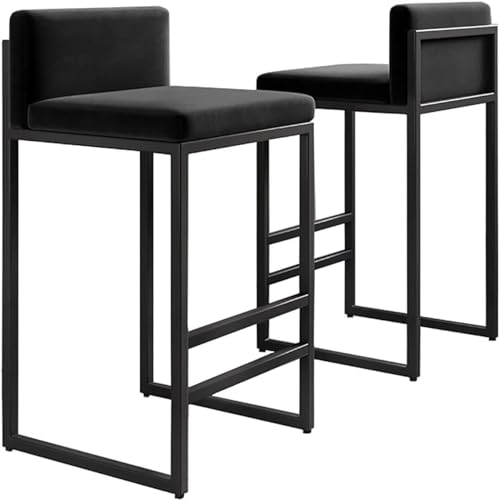 GTYUNZP Barhocker-Set, modernes Samt-Set mit 2 Frühstücksthekenstühlen mit Rückenlehne, Barstühlen, hohen Hockern für Kücheninseln/Hausbar (Color : Schwarz, Size : Height 65cm) von GTYUNZP