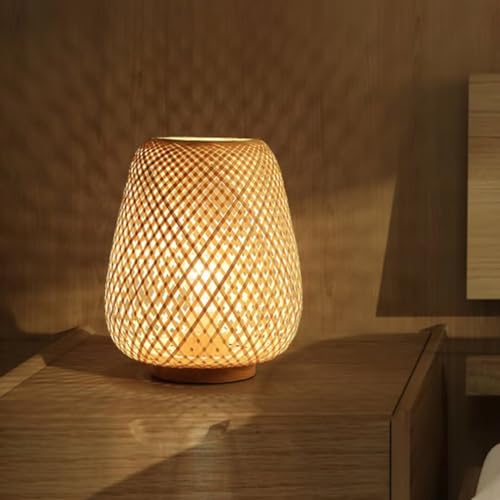 GUANSHAN Bambusweblaterne Tischlampe Nachttischlampe Japanischer Stil Nachtlicht Dekorative Tischlampe Tischbeleuchtung Bambus Lampenschirm für Schlafzimmer, Wohnzimmer von GUANSHAN