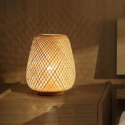 GUANSHAN Bambusweblaterne Tischlampe Nachttischlampe Nachtlicht im japanischen Stil Dekorative Tischlampe Tischbeleuchtung Bambus Lampenschirm für Schlafzimmer, Wohnzimmer, Dimmer von GUANSHAN