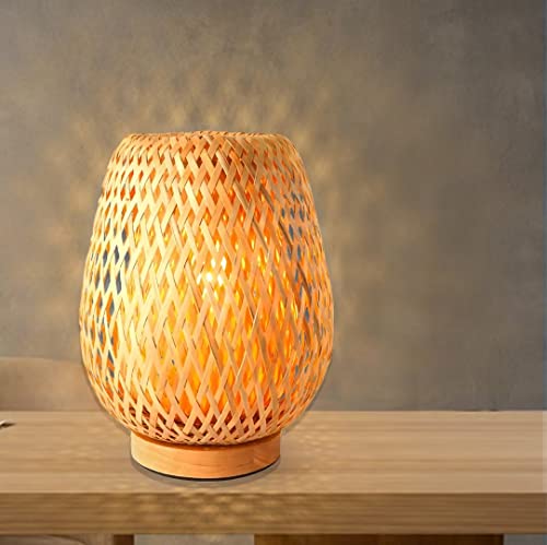 GUANSHAN Handgewebte Bambus-Tischlampe, kreativer ländlicher Stil, doppellagiger Bambus-Lampenschirm, Nachtlicht, Tischleuchte, dekorative Tischbeleuchtung für Schlafzimmer, Wohnzimmer von GUANSHAN