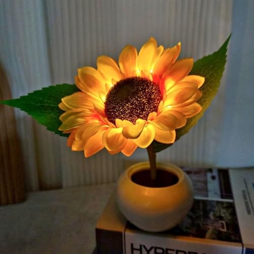 GUANSHAN Sonnenblume Nachtlicht Elegante Tischlampe Ladesimulation Blumentopf Nachttischlicht Kreative Atmosphäre Desktop Lampe Kleine Nachttischlampe Für Schlafzimmer, Wohnzimmer von GUANSHAN