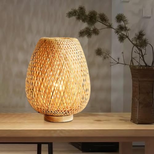 GUANSHAN Tischlampe aus Bambusgewebe, Bambus-Lampenschirm, Tischbeleuchtung im Zen-Stil, dekorative Tischbeleuchtung, Nachtlicht für Schlafzimmer und Wohnzimmer von GUANSHAN
