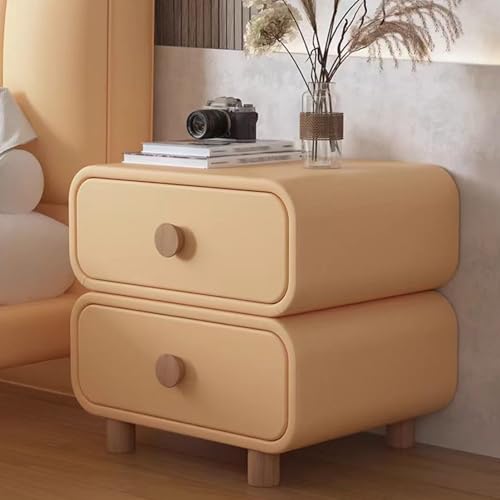 GUAWJRZDP Cremefarbener Kleines Nachttisch, Nachttisch mit 2 Schubladen, Moderner Beistelltisch mit Holzbeinen, for Schlafzimmer, Wohnzimmer (Color : Yellow beige, Size : 40cm/15.7in) von GUAWJRZDP