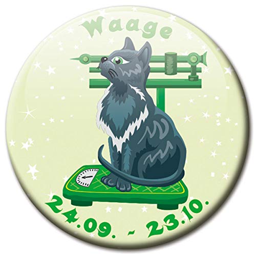 Kühlschrankmagnet Sternzeichen Waage Spruch Magnet Katze lustig für Katzenliebhaber Kühlschrank stark groß 50 mm von GUMA Magneticum