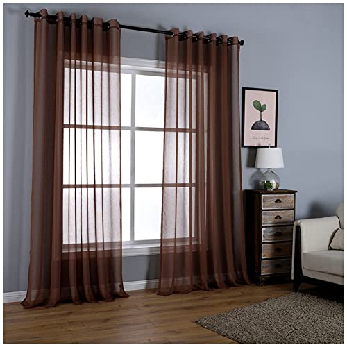 GUOCU Gardinen Wohnzimmer Ösenvorhang Leinenoptik Voile Gardinen Halbtransparent Dekoschals Balkontür Vorhang Elegant Hochwertig Glamour Transparent Fensterschal Braun 106X213cm(1 Stück) von GUOCU