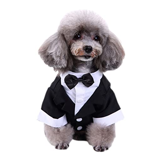 Hunde Hochzeitsfest Kostüm Stripes Stylish Formal Fliege Kostüm Hochzeitshemd Formeller Smoking Krawatte Hundeprinz Elegant Anzug Urlaubskleidung für Welpen Und Kleine Hunde,Schwarz,M von GUOCU