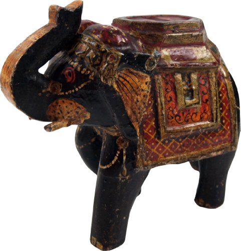 GURU SHOP Deko Elefant aus Indien, Bemalter Indischer Holzelefant, Skulptur Elefant, Schwarz, Farbe: Schwarz, 15x18x8 cm, Tierfiguren von GURU SHOP