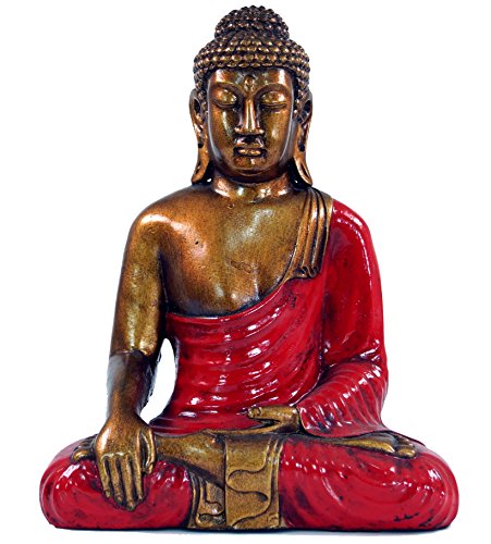 GURU SHOP Sitzender Buddha im Bhuimsparsha Mudra aus Recin - Rot, 30x24x12 cm, Buddhas von GURU SHOP