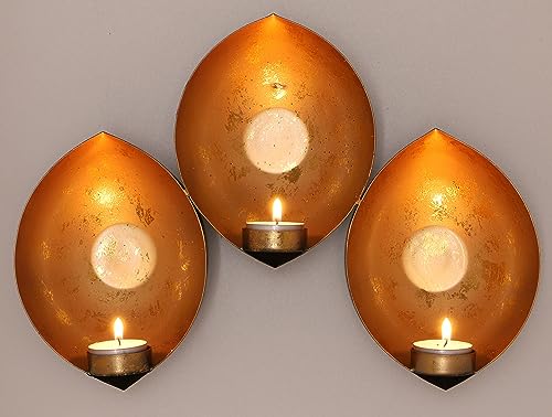 GURU SHOP Wandkerzenhalter, Wandteelicht - Gold, Gelb, 28x29x7,5 cm, Teelichthalter & Kerzenhalter von GURU SHOP