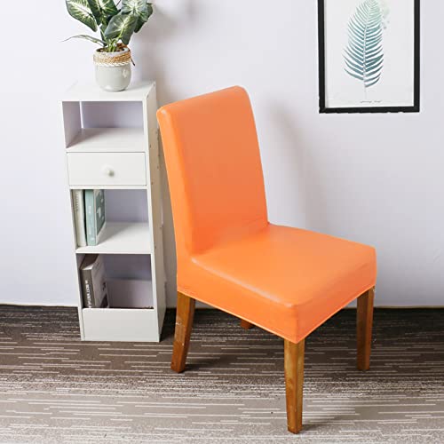 GUYIRT 2er-Set Stuhlhussen FüR EsszimmerstüHle, wasserdichte und ölbeständige Stretch-Speisestuhl-Schutzhülle für Küchenzimmer Hotel, Solides PU-Ledergewebe -Orange von GUYIRT
