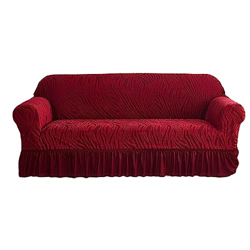 GUYIRT Stretch Sofa überzug Mit Rock, Stilvoll Couchbezug Für 3-Kissen-Couch, Staubdicht Sofahusse, Ideal Für Haustiere Und Kinder-Weinrot-1-Sitzer (90–140 cm) von GUYIRT