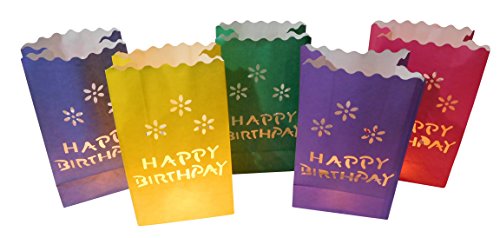 10 Stück Papier Lichttüten Lichtertüten Geburtstag Happy Birthday für Teelichter Kerzen Laternen bunt Kerzenhalter Deko Tischdeko Kerzentüten von GW Handels UG