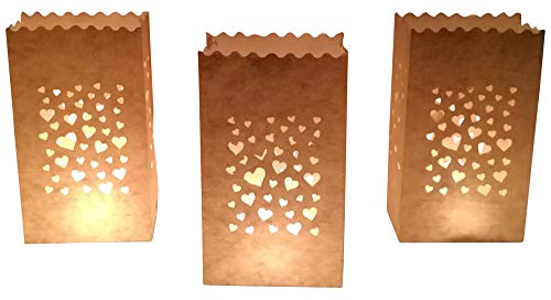 GW Handels UG 10 Stück Papierkerzentüten Herz für Teelichter Kerzen Laternen weiß Kerzenhalter Deko Tischdeko Kerzentüten Hochzeit von GW Handels UG