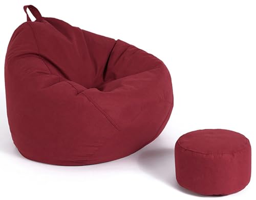 GXUYN Sitzsack Stuhlbezug(ohne Füllung), Weicher Waschbar Feiner Samt-Baumwolle Sitzsäcke Bezug Faule Sofa Sitzsackhülle für Kinder und Erwachsene,Wine red,31"x35" von GXUYN