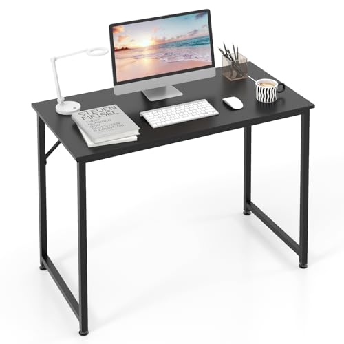 GYMAX Schreibtisch, Computertisch 100x50x77cm, Bürotisch mit robustem Metallrahmen, moderner Konferenztisch, PC Tisch, Officetisch für Arbeitszimmer & Schlafzimmer (Schwarz) von GYMAX