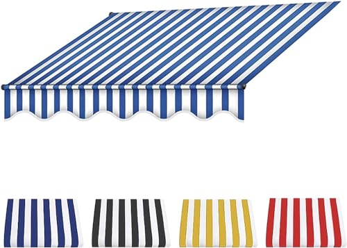 Balkon-Markisen-Ersatz, kein Bohren, Klemmmarkisenstoff, höhenverstellbare Sonnenschirm-Überdachungsleinen, Polyester, wasserdicht, Schattenabdeckung-Blue Stripes||3.5M von GZYMXFC