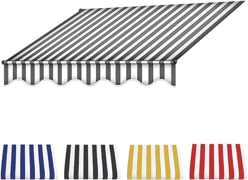 Balkon-Markisen-Ersatz, kein Bohren, Klemmmarkisenstoff, höhenverstellbare Sonnenschirm-Überdachungsleinen, Polyester, wasserdicht, Schattenabdeckung-Gray Stripes||3.5M von GZYMXFC