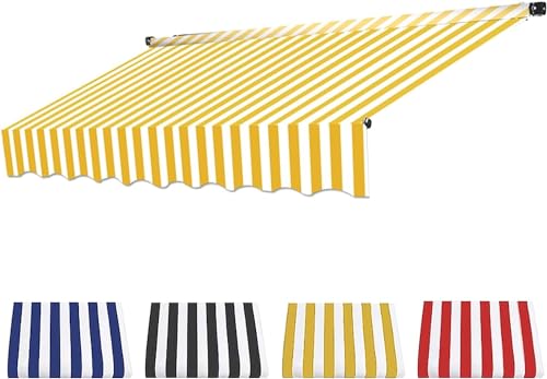 Sonnenschutz-Klemmmarkise, Markisen-Ersatzstoff, Balkonmarkisen, höhenverstellbar, UV-beständig und wasserdicht, für Terrassenbalkon-Yellow Stripes||2.5M von GZYMXFC