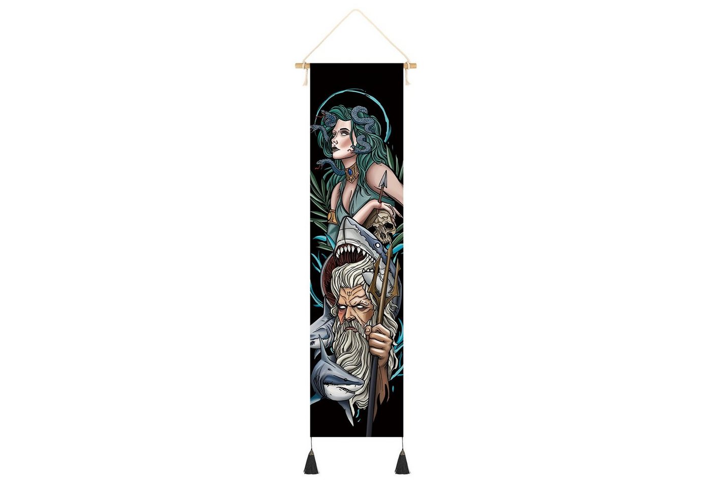 GalaxyCat Poster Hochwertiges Griechische Götter Rollbild aus Stoff, Mythologie Kakemo, Poseidon & Medusa, Poseidon & Medusa Rollbild / Wallscroll von GalaxyCat