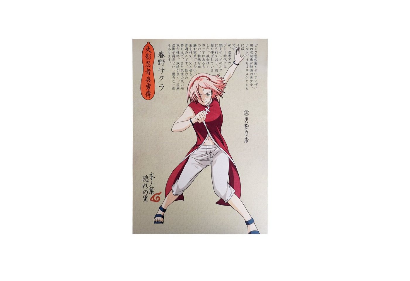 GalaxyCat Poster Hochwertiges Shinobi Wandbild, Anime Ninja auf Hartschaumplatte, Erwachsene Sakura Haruno, Farbdruck auf Hartschaumplatte, japanische Schrift von GalaxyCat