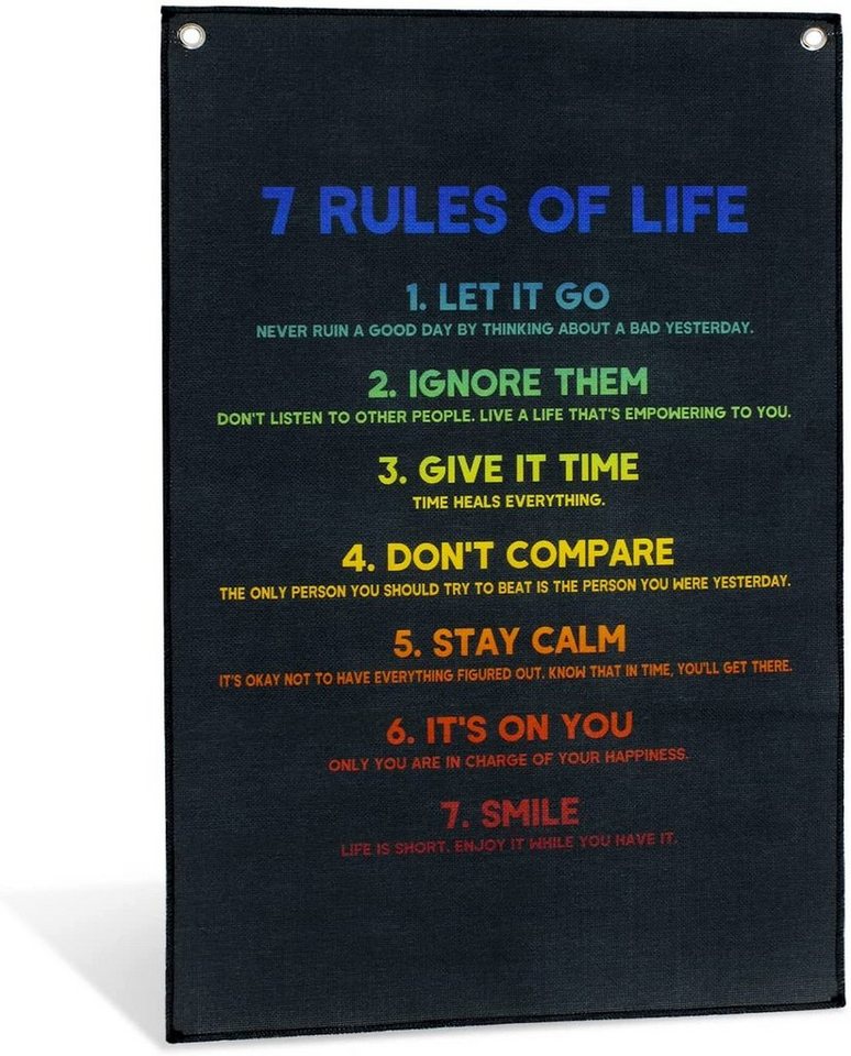 GalaxyCat Poster Motivationssprüche Stoff Poster, 7 Rules of Life Rollbild, 42x63cm, 7 Rules of Life, Motivationssprüche Rollbild / Wallscroll von GalaxyCat